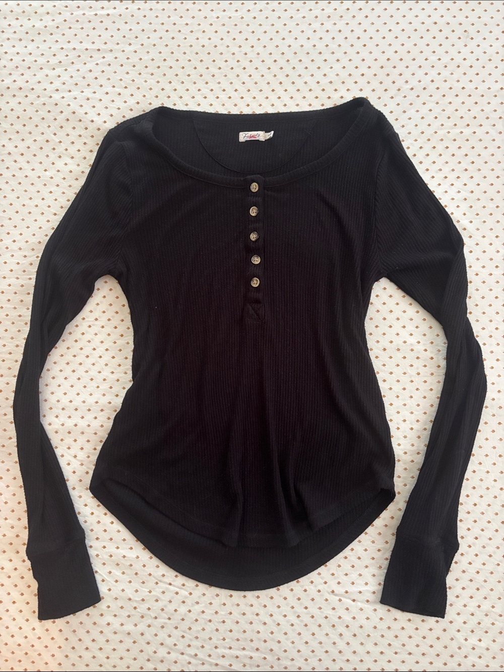Faherty Black Ribbed Long-Sleeve Henley Top